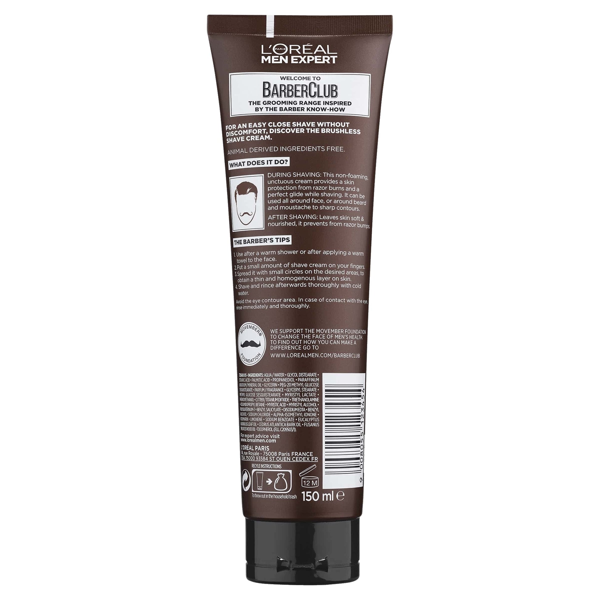 Loreal - Men Expert Barber Club Protecting Shave Cream Cedar Wood Essential Oil (150Ml)