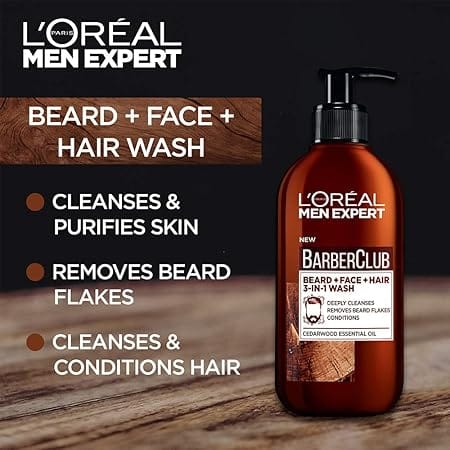 Loreal - Men Expert Barber Club Beard , Face , & Hair Wash (200ML)