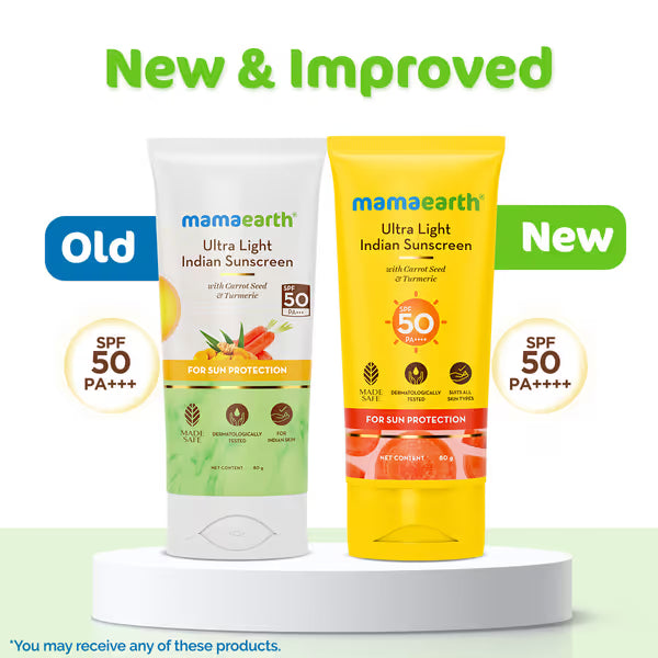 Mama Earth - Ultra Light Indian Sunscreen with Carrot Seed & Turmeric SPF 50 PA+++ (80g)