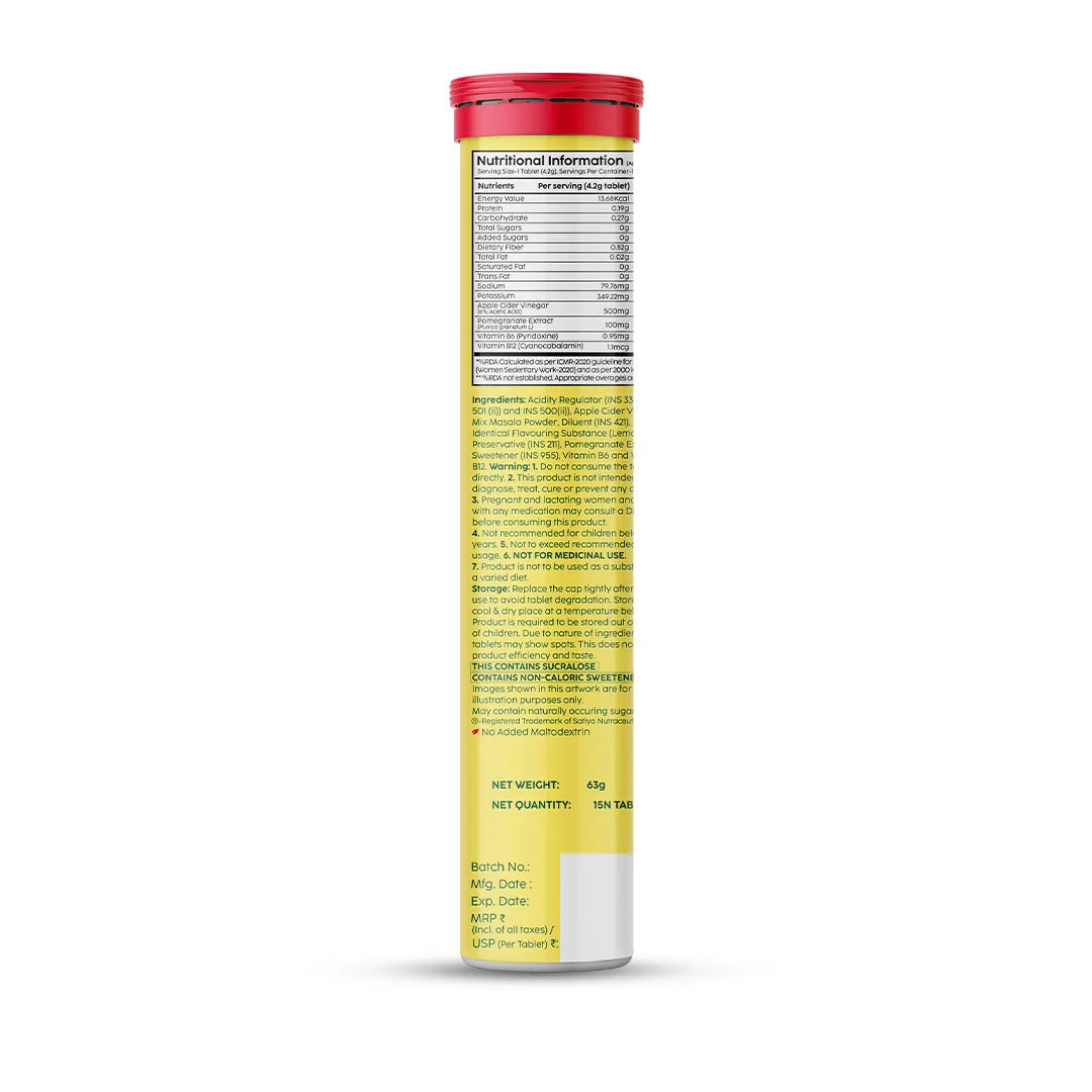 Plix - Apple Cider Vinegar Bubbly Effervescent Daily Fizzy to Manage Weight Lemon Masala Flavour Tablets (15N)