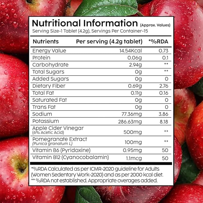 Plix - Apple Cider Vinegar Bubbly Effervescent Daily Fizzy to Manage Weight Apple Flavour Tablets (15N)