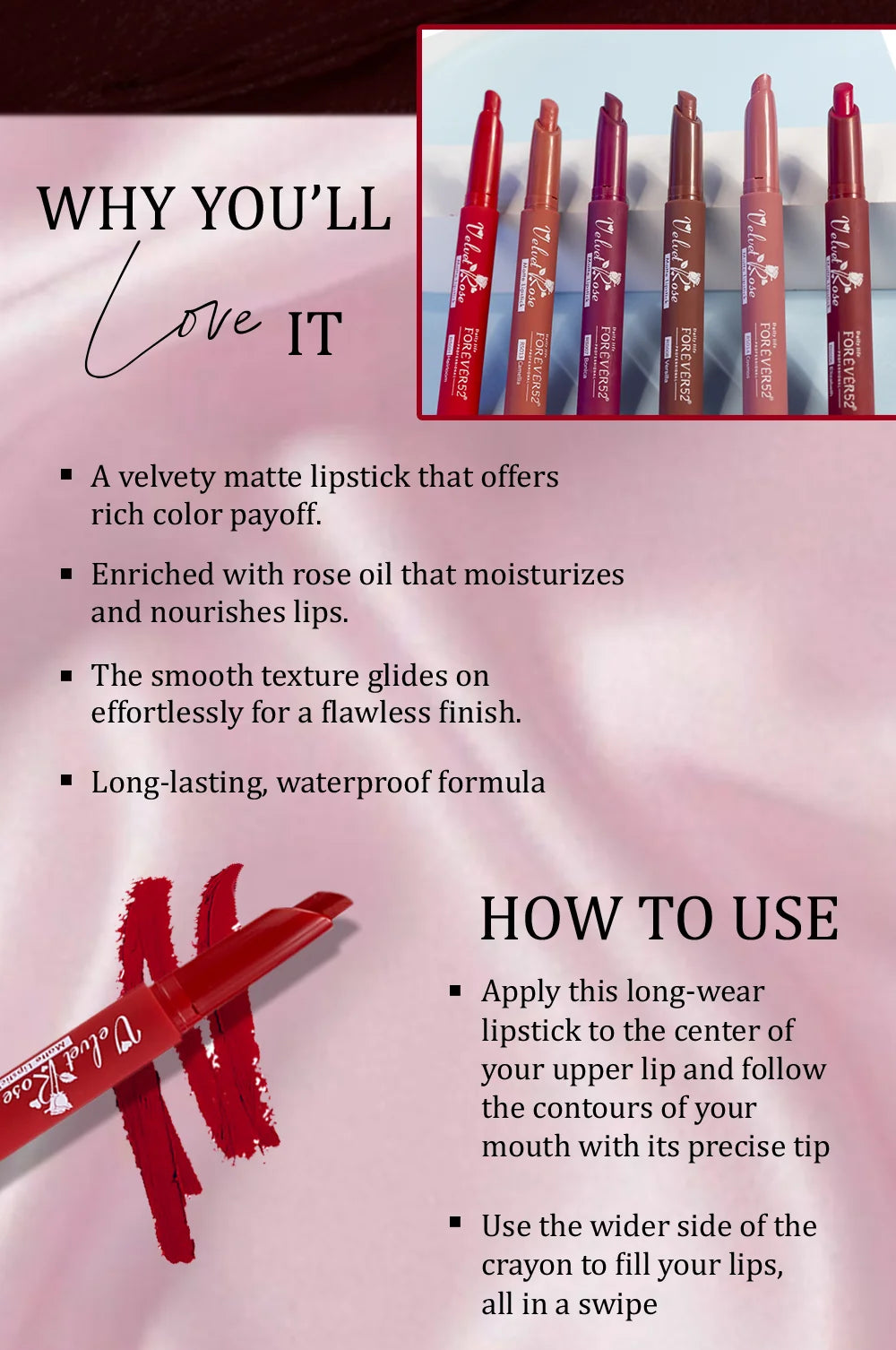Forever 52 - Velvet Rose Matte Lipstick  {2.5g}(RS)