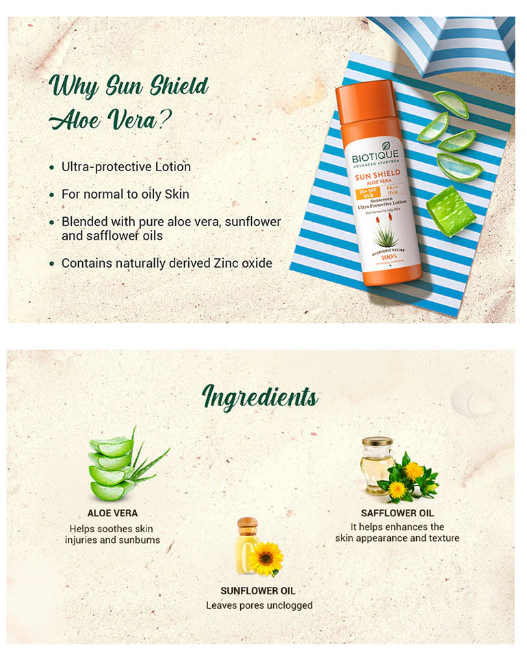 Biotique - Sun Shield Aloevera 75+ Spf PA+++ Sunscreen Ultra Protective Lotion (190ML)