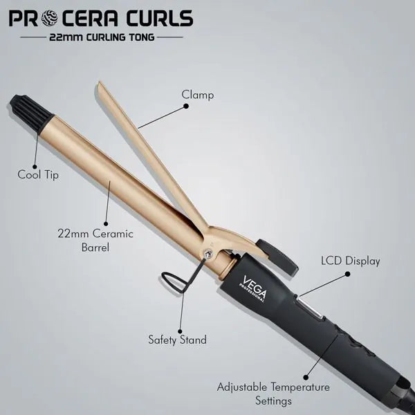 Vega – Pro Cera Curls 22mm Curling Tong  - (VPMCT 03)