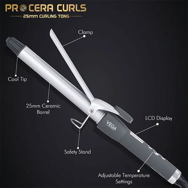 Vega – Pro Cera Curls 25mm Curling Tong - (VPMCT 04)