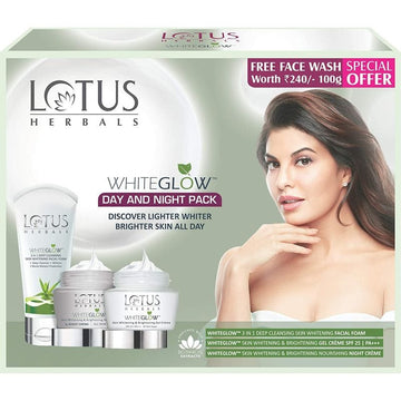 Lotus Herbals - WhiteGlow Day & Night Pack With WhiteGlow 3-in-1 Skin Whitening Free Face Wash Worth Rs.240 (50gm+100gm)