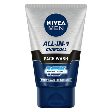 NIVEA Men Face Wash, All in 1 Charcoal, to Detoxify & Refresh Skin with 10x Vitamin C Effect (100gm)
