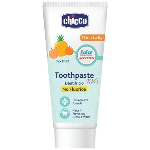 Chicco - Mix Fruit Toothpaste - No Fluoride, Prevents Dental Cavity, For 12 Months To 6 Year Kids (50g)