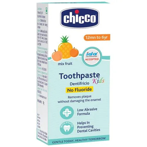 Chicco - Mix Fruit Toothpaste - No Fluoride, Prevents Dental Cavity, For 12 Months To 6 Year Kids (50g)