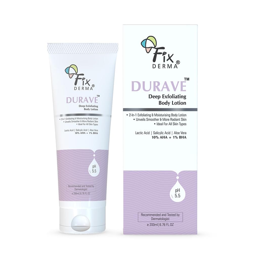 Fixderma - Durave 10% AHA + 1% BHA Deep Exfoliating Body Lotion with Lactic & 1% Salicylic Acid | Body Exfoliator | Body Lotion for Women & Men | Moisturizer for Body for All Skin Types (200ml)