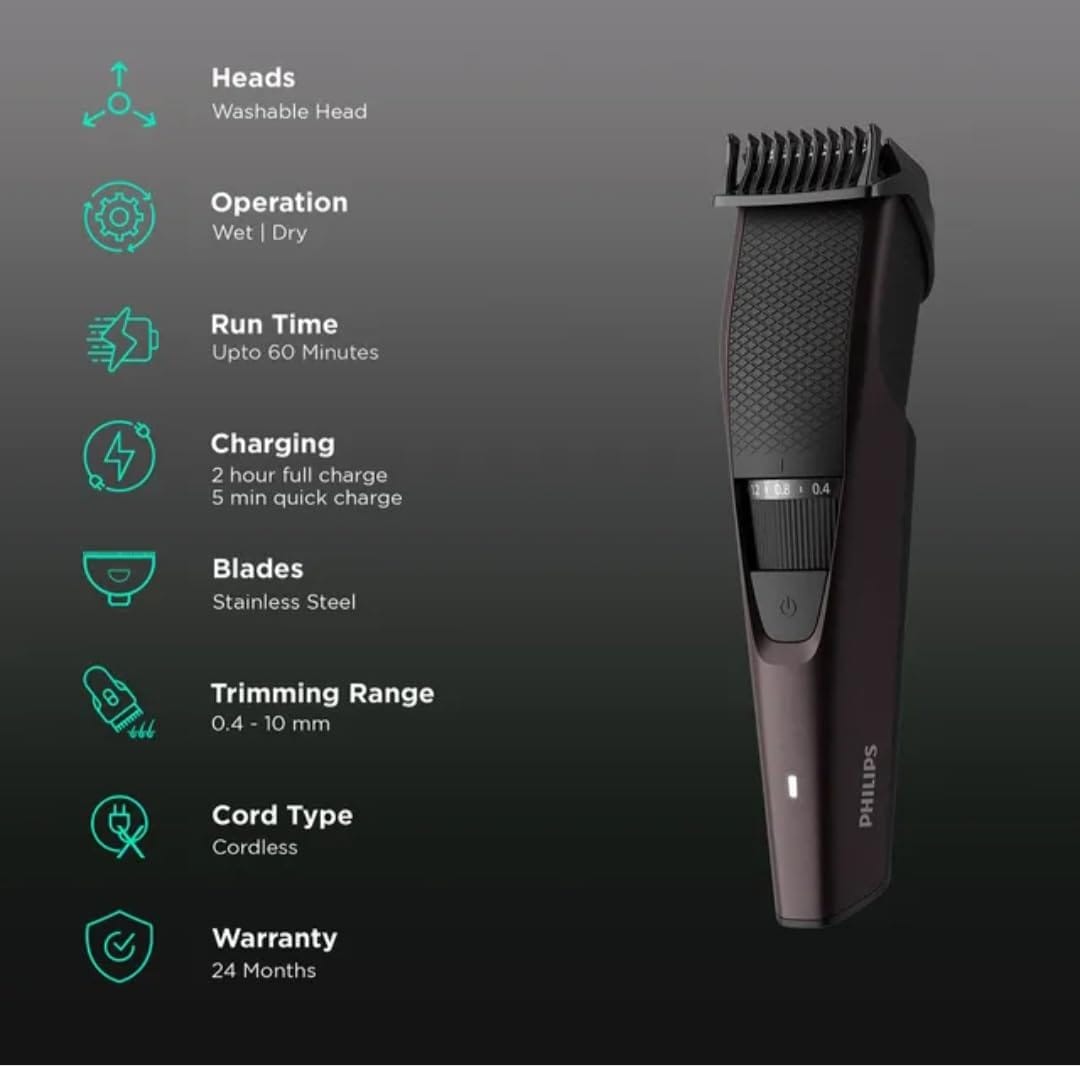 Philips - BT3415/15 3000 Series Beard Trimmer, Battery Powered