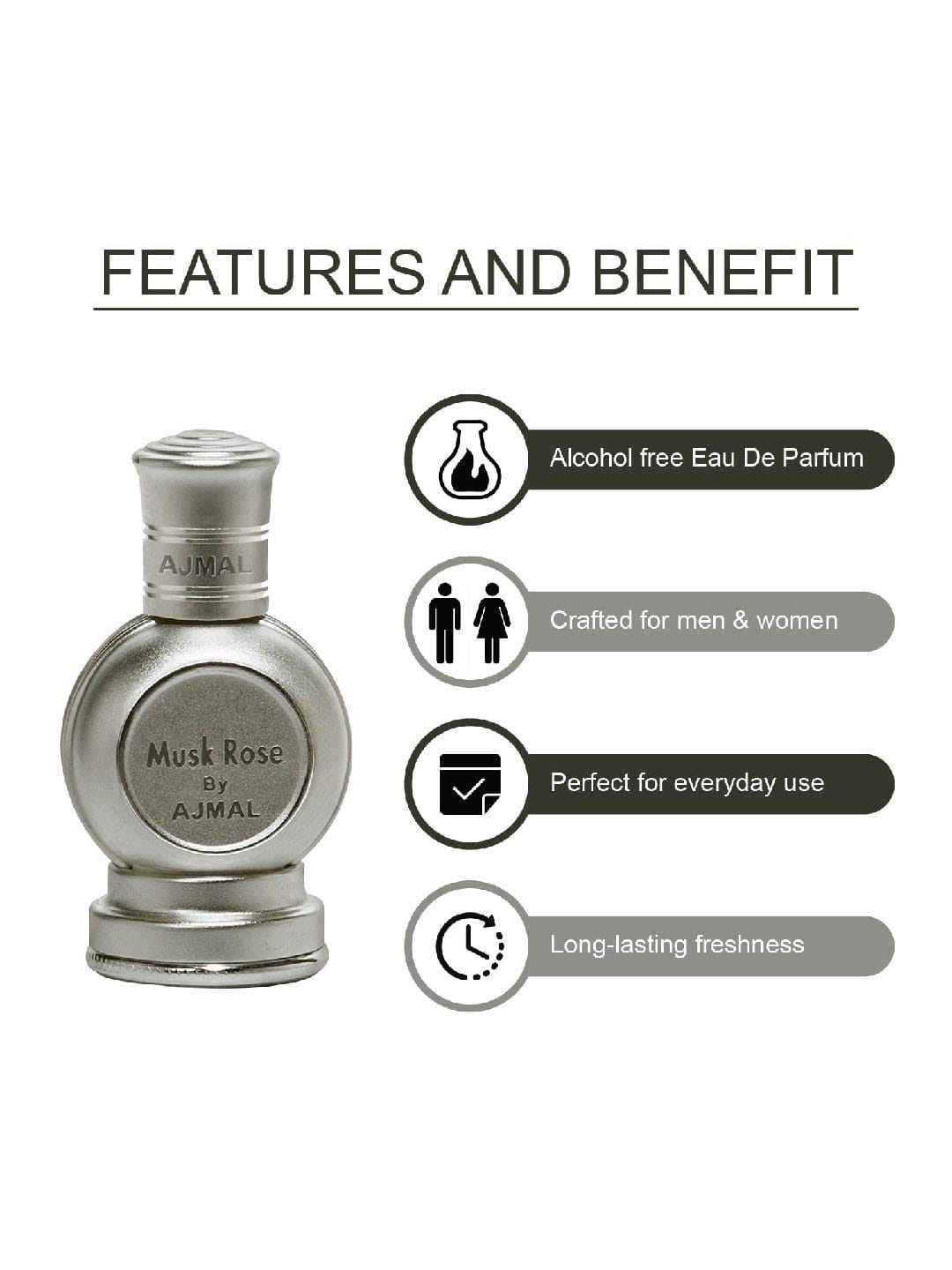 Ajmal - Musk Rose Concentrated Floral Perfume Free From Alcohol  for unisex (5mL)