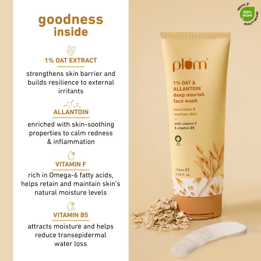 Plum - Oat & Allantoin Deep Nourish Face Wash | with Vitamin F & B5 (100mL)