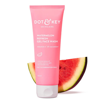 DOT & KEY - Watermelon Super Glow Gel Face Wash With Vitamin C & Cucumber Face Wash For Glowing Skin Oil Free Face Wash Removes Excess Oil&Dirt For Combination & Oily Skin For Women & Men (100ML)
