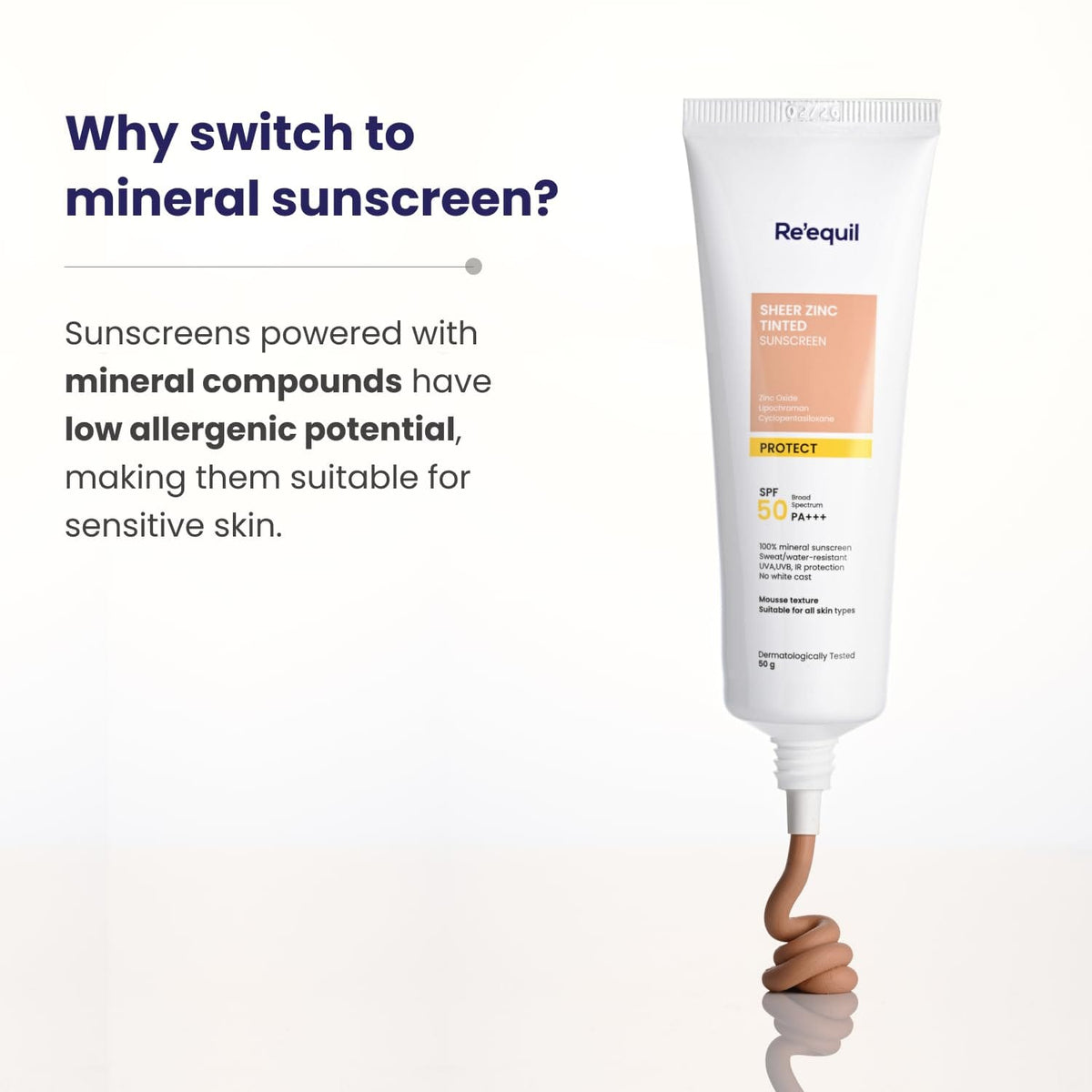 Re'equil - Sheer Zinc Tinted Sunscreen, 100% Mineral-Based Sunscreen