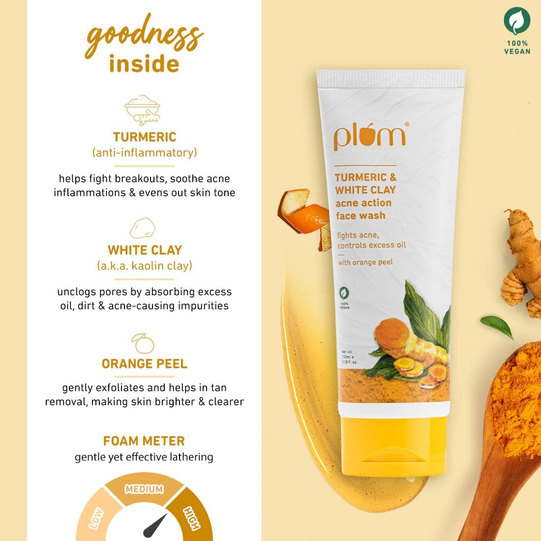 Plum - Turmeric & White Clay Acne Action Face Wash (100mL)