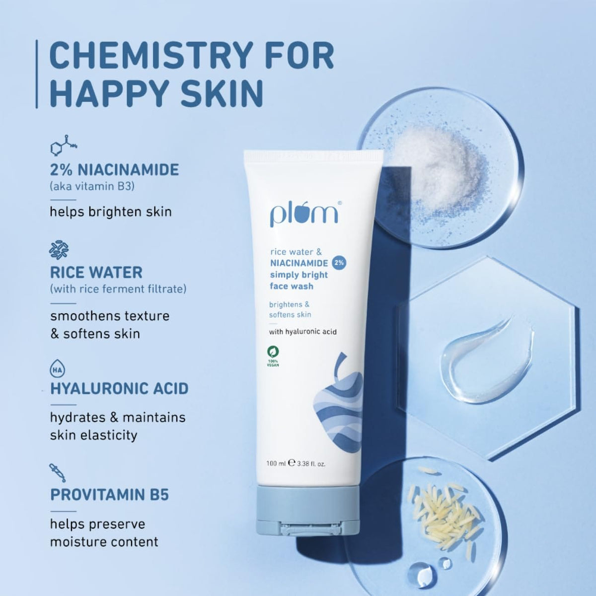 Plum - Simply Bright 2% Niacinamide Face Wash With Rice Water (100ML)