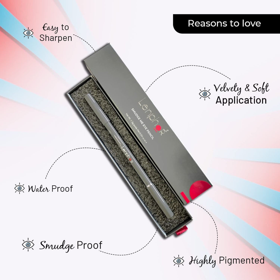 Lenphor - Smudge Me Eye Pencil Comes With Eyeliner & Eyeshadow, Long Lasting Eye Makeup Precision Tip For Professional Strokes Intense Look Smooth Application Matte Finish