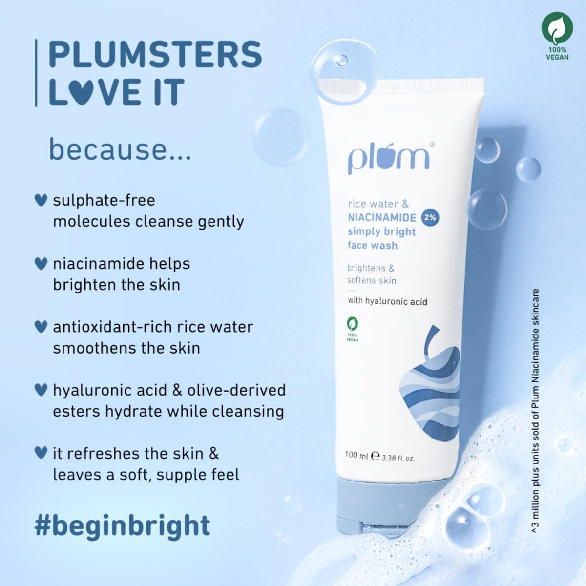 Plum - Simply Bright 2% Niacinamide Face Wash With Rice Water (100ML)