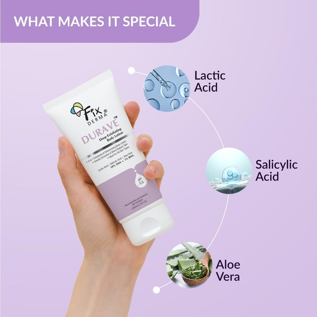 Fixderma - Durave 10% AHA + 1% BHA Deep Exfoliating Body Lotion with Lactic & 1% Salicylic Acid | Body Exfoliator | Body Lotion for Women & Men | Moisturizer for Body for All Skin Types (200ml)