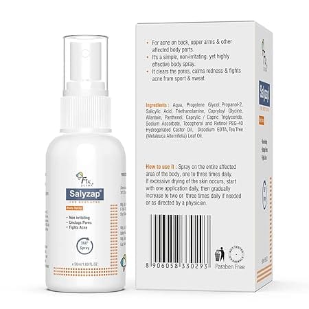 Fixderma - 2% Salicylic Acid Salyzap Body Acne Spray For Acne on Back, Shoulders, Neck & Chest
