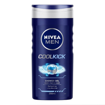 NIVEA Men Body Wash, Cool Kick with Refreshing Icy Menthol, Shower Gel for Body, Face & Hair (250ml)