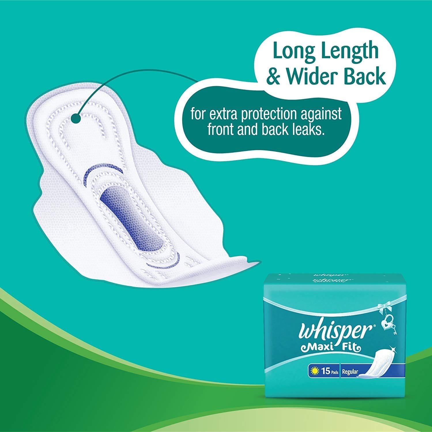 Whisper - Maxi Nights Sanitary Pads for Women, Regular, 15 Napkins (Pack of 1)