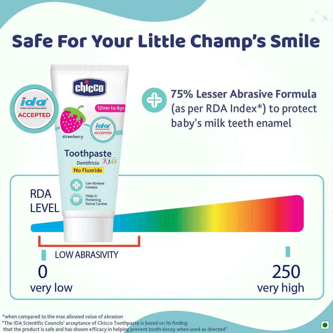 Chicco - Toothpaste, Strawberry Flavour for 12mn to 6yr Baby, Fluoride-Free (50g)