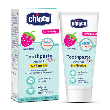 Chicco - Toothpaste, Strawberry Flavour for 12mn to 6yr Baby, Fluoride-Free (50g)