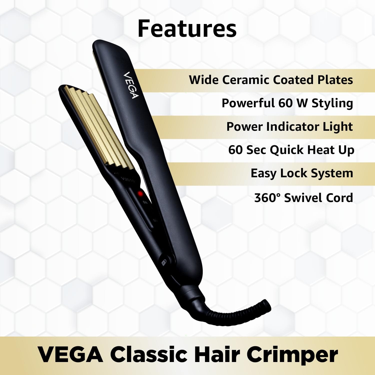 VEGA - Classic Hair Crimper With Quick Heat Up & Ceramic Coated Plates (VHCR-01)