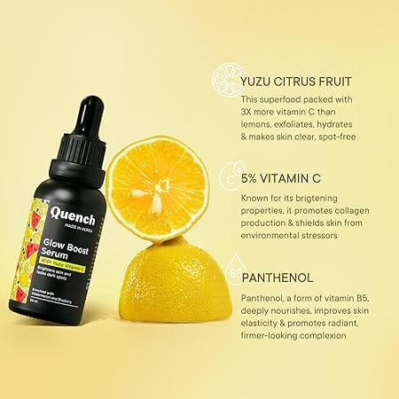 Quench - Vitamin C Glow Boost Face Serum with 5% Ethyl Ascorbic Acid Brightening Serum for Dark Spots & Uneven Skin (30ml)