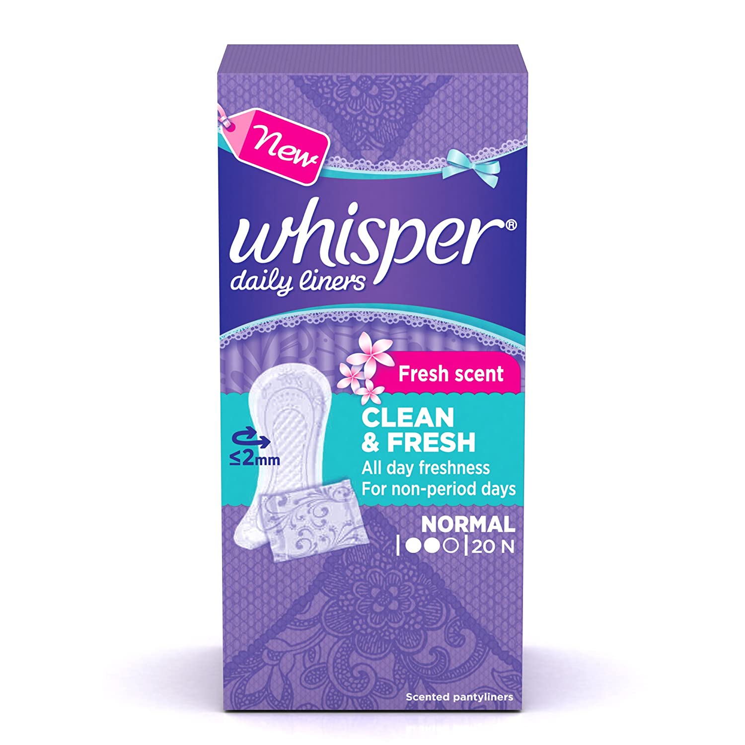 Whisper - Clean and Fresh Daily Liners 20 Count Sanitary pads for women (Pack of 1)
