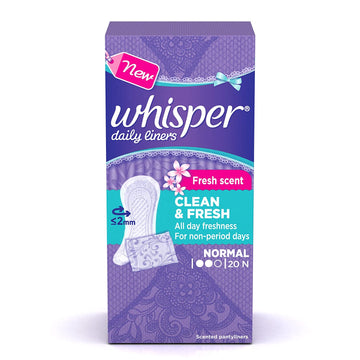 Whisper - Clean and Fresh Daily Liners 20 Count Sanitary pads for women (Pack of 1)