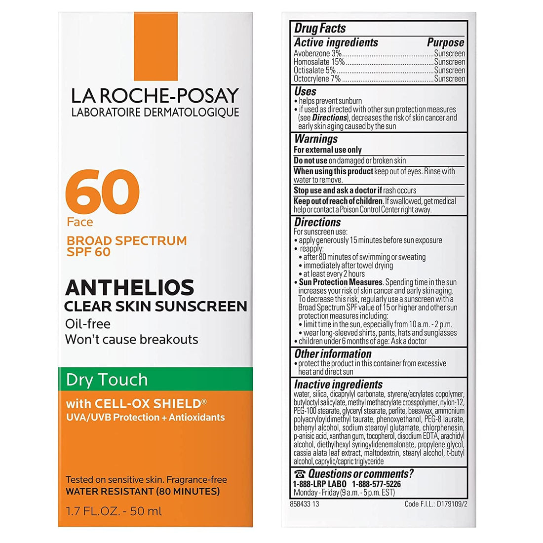 La Roche Posay - SPF 60 - 0.15 Pounds Sunscreen Cream Dry Touch (50mL)