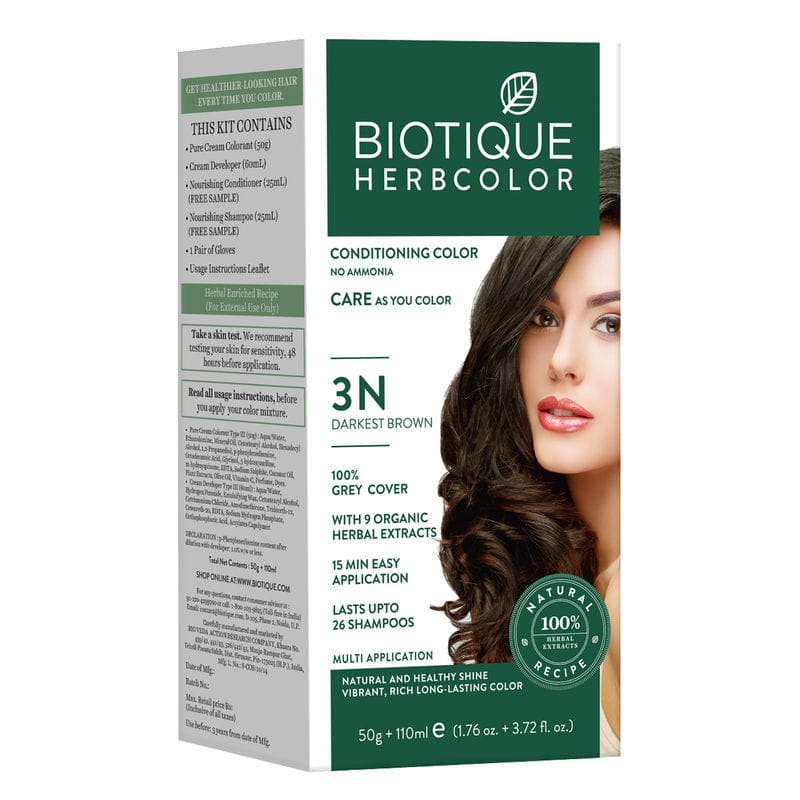 Biotique - Herbcolor Hair Color 3N (50gm+110mL) (Darkest Brown)