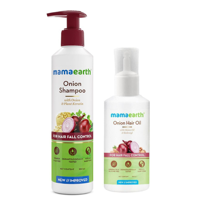 Mamaearth - Onion Shampoo With Onion & Plant Keratin (250ML) [Onion Hair Oil (100ML) Free]