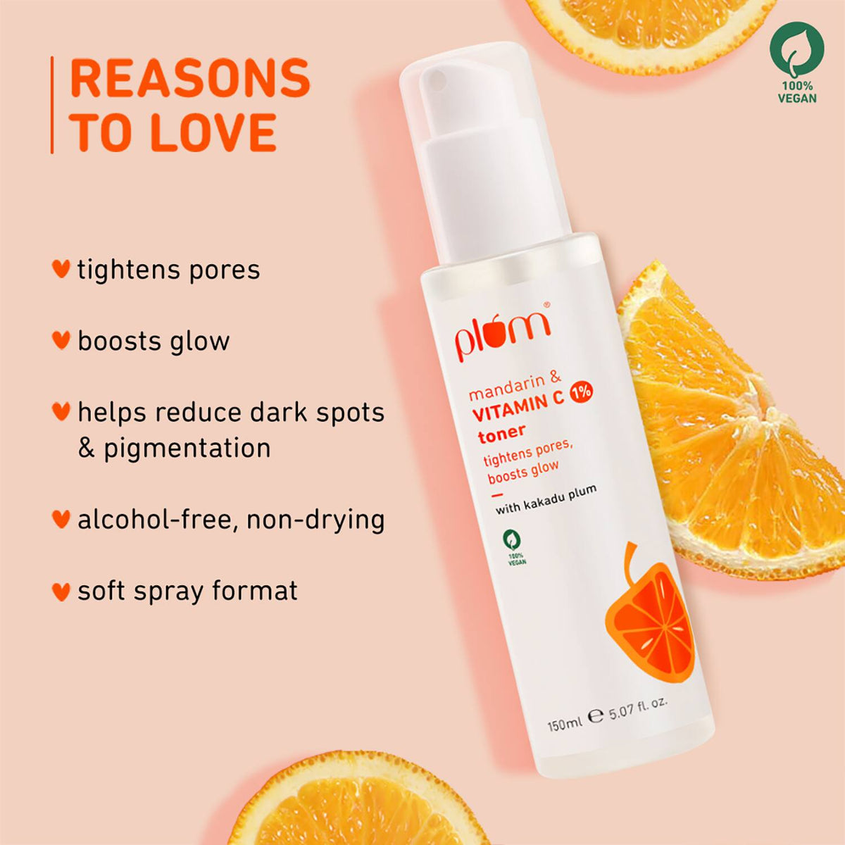 Plum 1% Vitamin C Toner with Mandarin & Kakadu Plum Reduce Dark Spots Boosts Glow All Skin (150 ml)