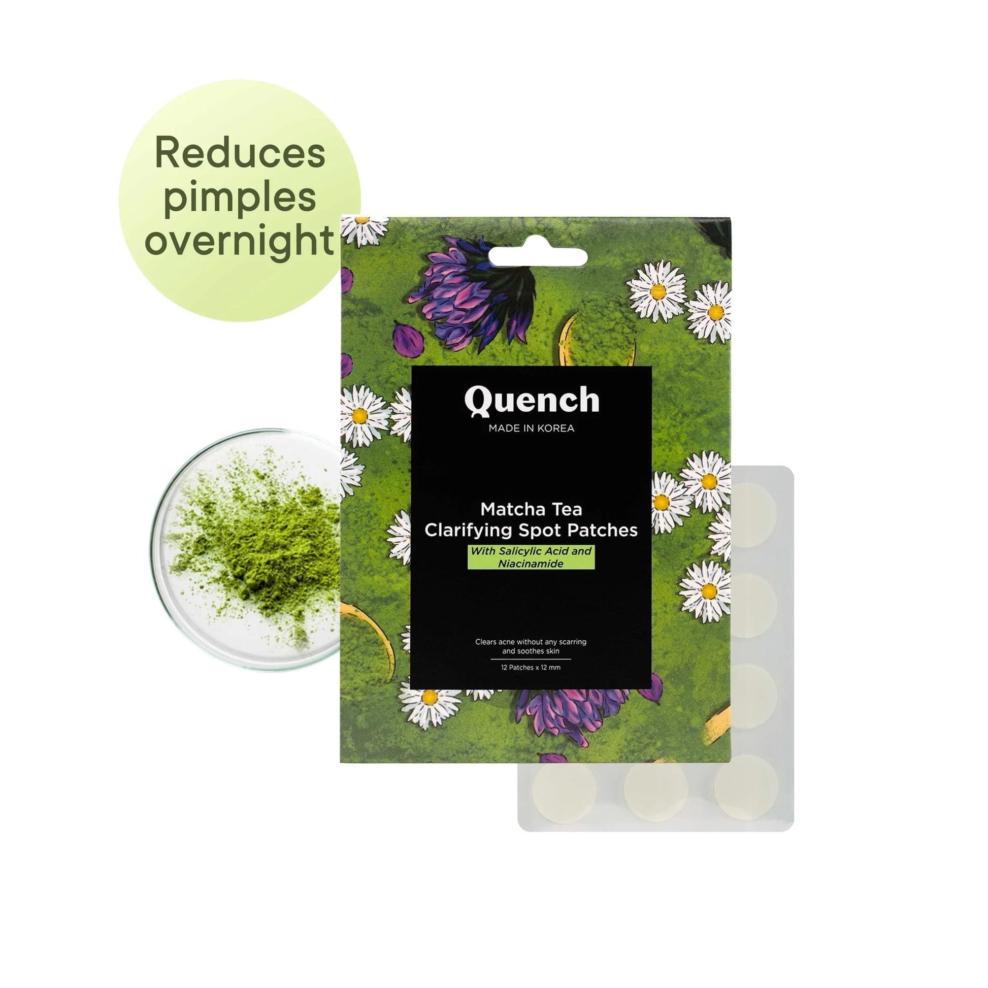 Quench - Matcha Tea Clarifying Spot Patches With Salicylic Acid And Niacinamide (12 Patches)