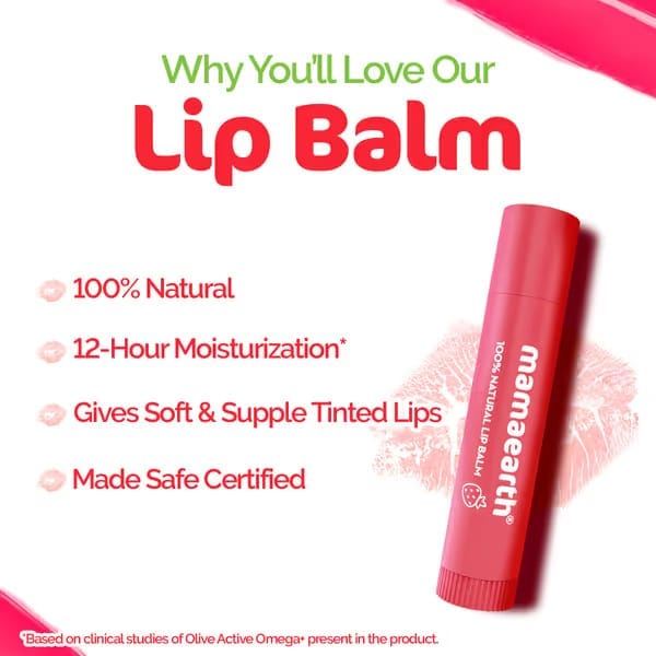 Mama Earth - Nourishing Tinted 100% Natural Lip Balm With Vitamin E & Strawberry (4g)