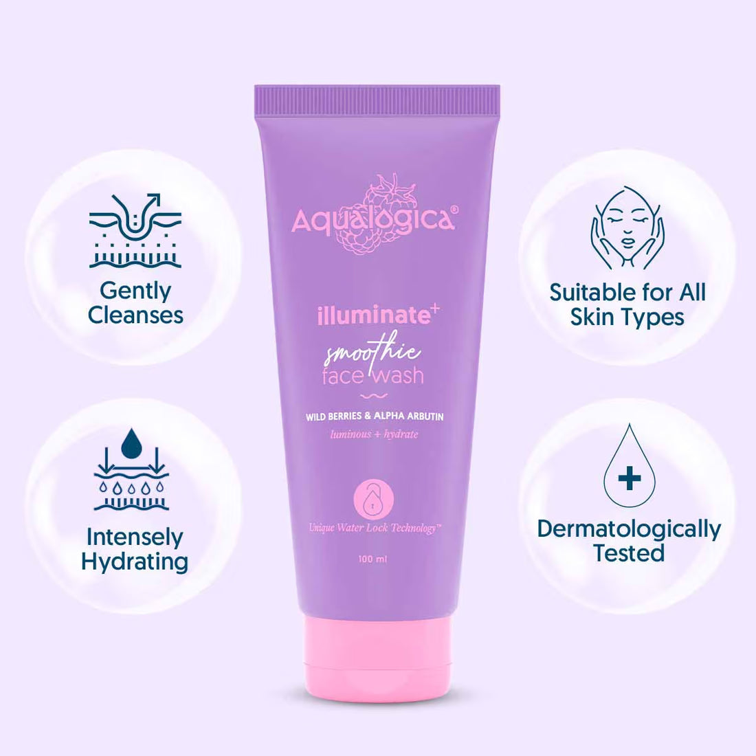 Aqualogica IIIuminate+ Smoothie Face Wash with Wild Berries & Alpha Arbutin (100ml)