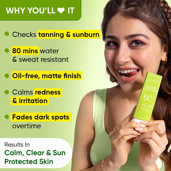Dot & Key Cica Calming Mattifying Sunscreen Niacinamide SPF 50+ PA++++ For Oily Acne Prone & Sensitive Skin (50 g)