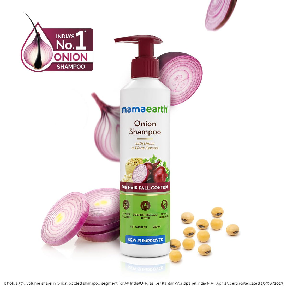 Mamaearth - Onion Shampoo With Onion & Plant Keratin (250ML) [Onion Hair Oil (100ML) Free]