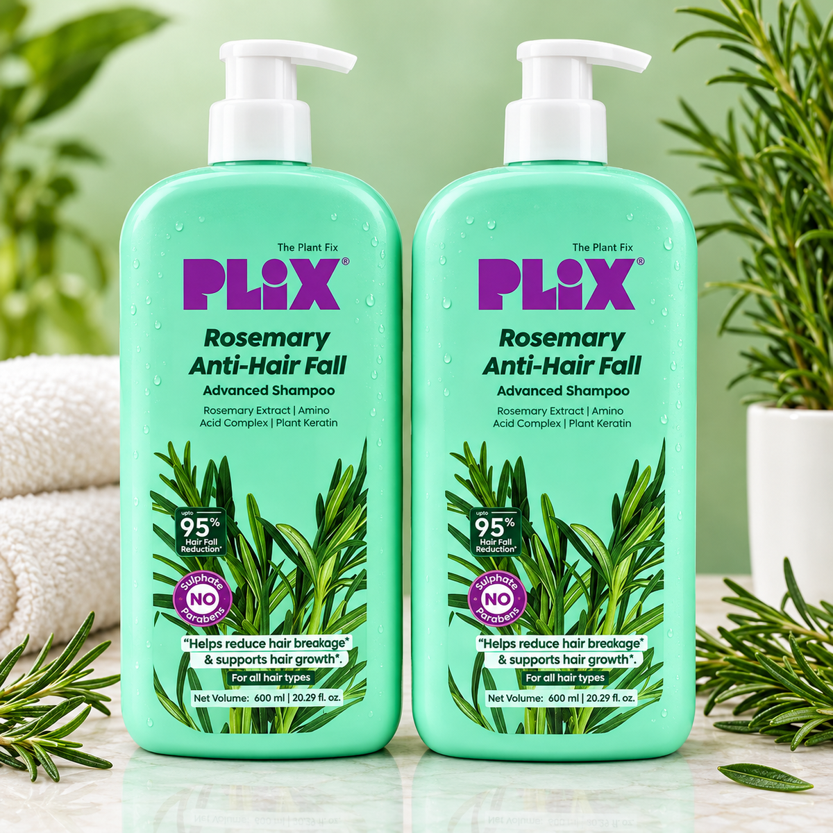 Plix - Rosemary Anti-Hair Fall Advanced Shampoo (600ml) (Buy 1 Get 1 Free)