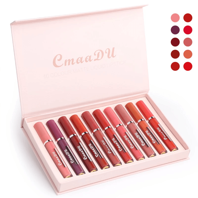 Cmaadu - 10 Colors Lipstick Set Liquid Matte Waterproof Makeup Lip Gloss