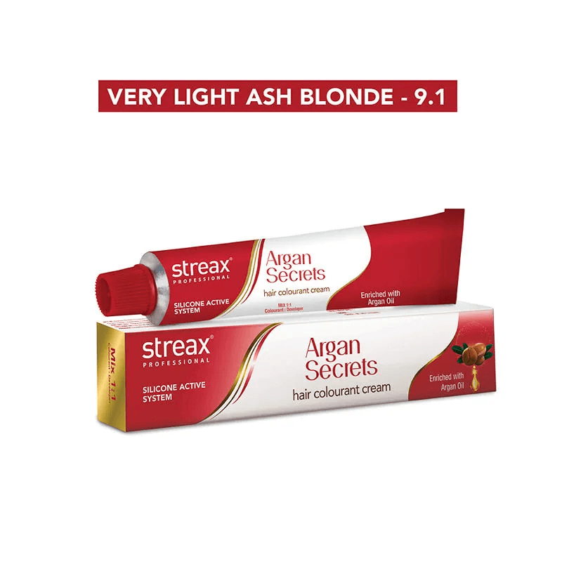 Streax Professional - Argan Secrets Hair Colourant Cream - (Very Light Ash Blonde 9.1) (60gm)