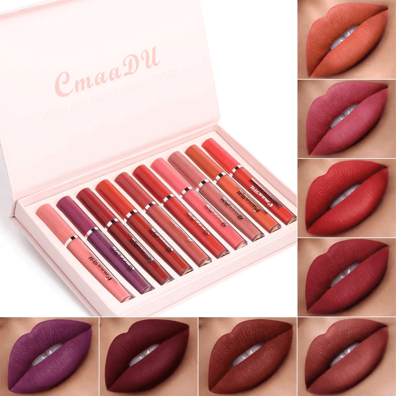 Cmaadu - 10 Colors Lipstick Set Liquid Matte Waterproof Makeup Lip Gloss
