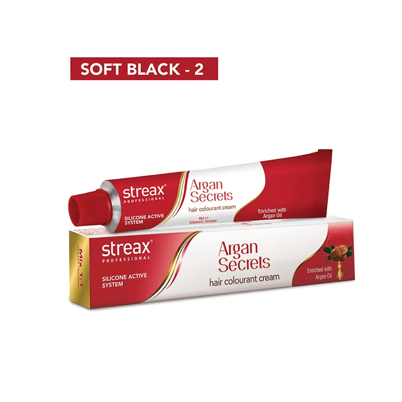 Streax Professional - Argan Secrets Hair Colourant Cream - (Soft Black 2) (60gm)