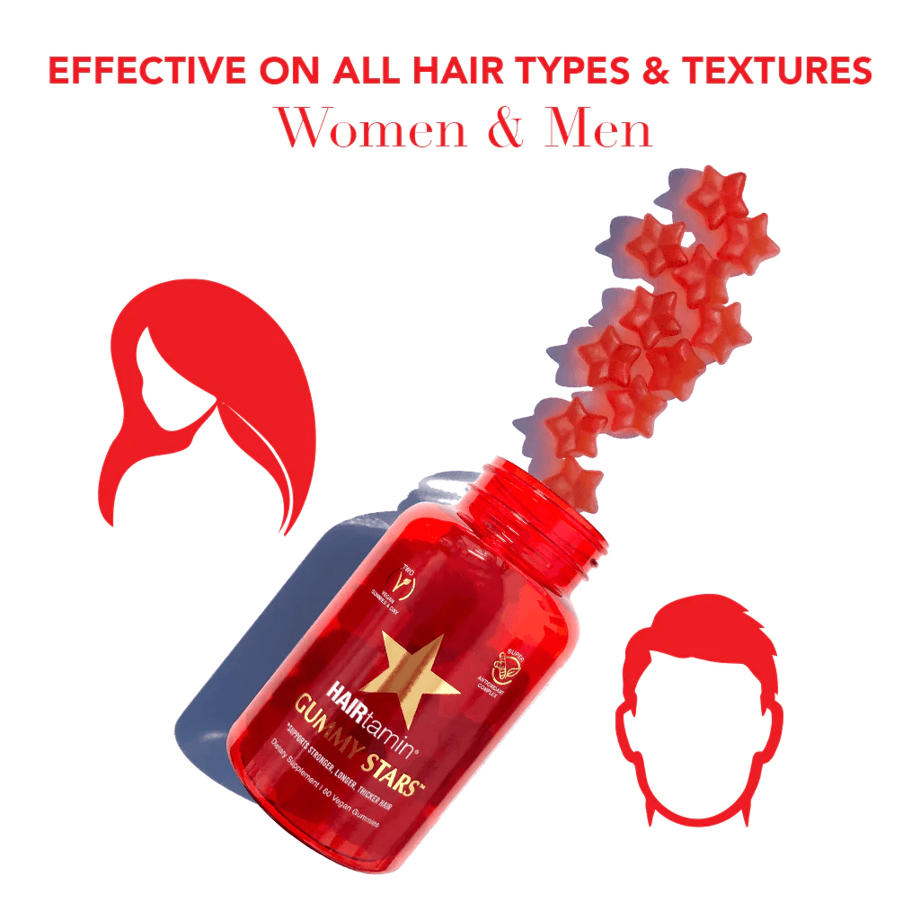 Hairtamin - GUMMY STARS™ ONE MONTH SUPPLY | TWO VEGAN GUMMIES A DAY (60 Vegan Gummies)