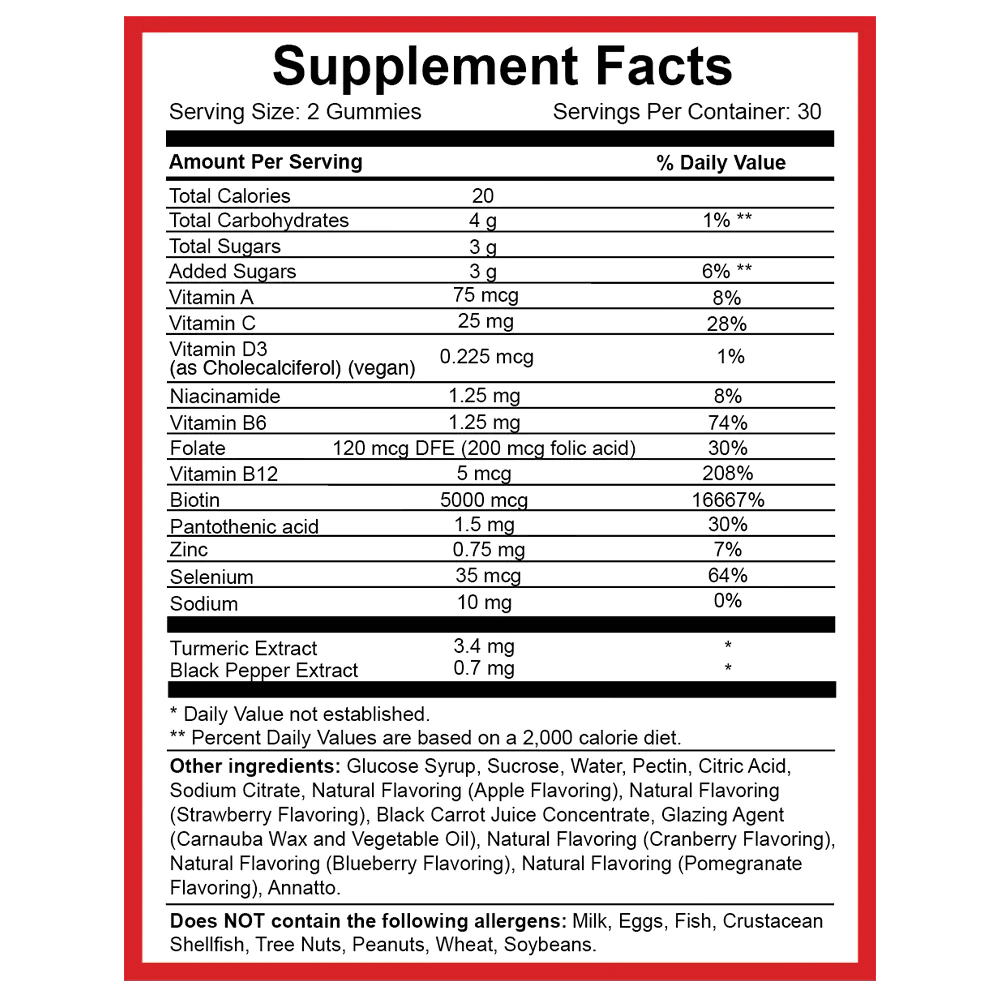 HAIRtamin - Fast Hair Growth Biotin Vitamins Supports Stronger Longer Thicker Supplement one pack (30 Vegan Gummies)