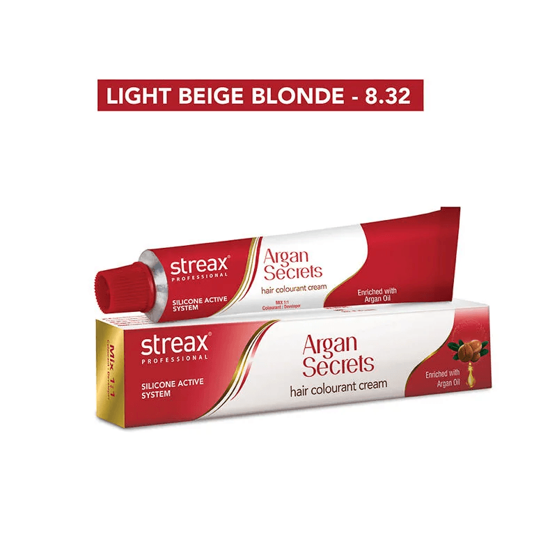 Streax Professional - Argan Secrets Hair Colourant Cream - (Light Beige Blonde 8.32) (60gm)